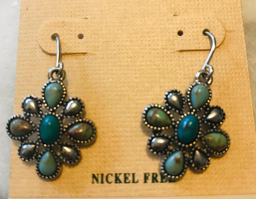 Lauren Ralph Lauren RLL Turquoise Style Drop Earrings- Silver Tone - Boho - SW